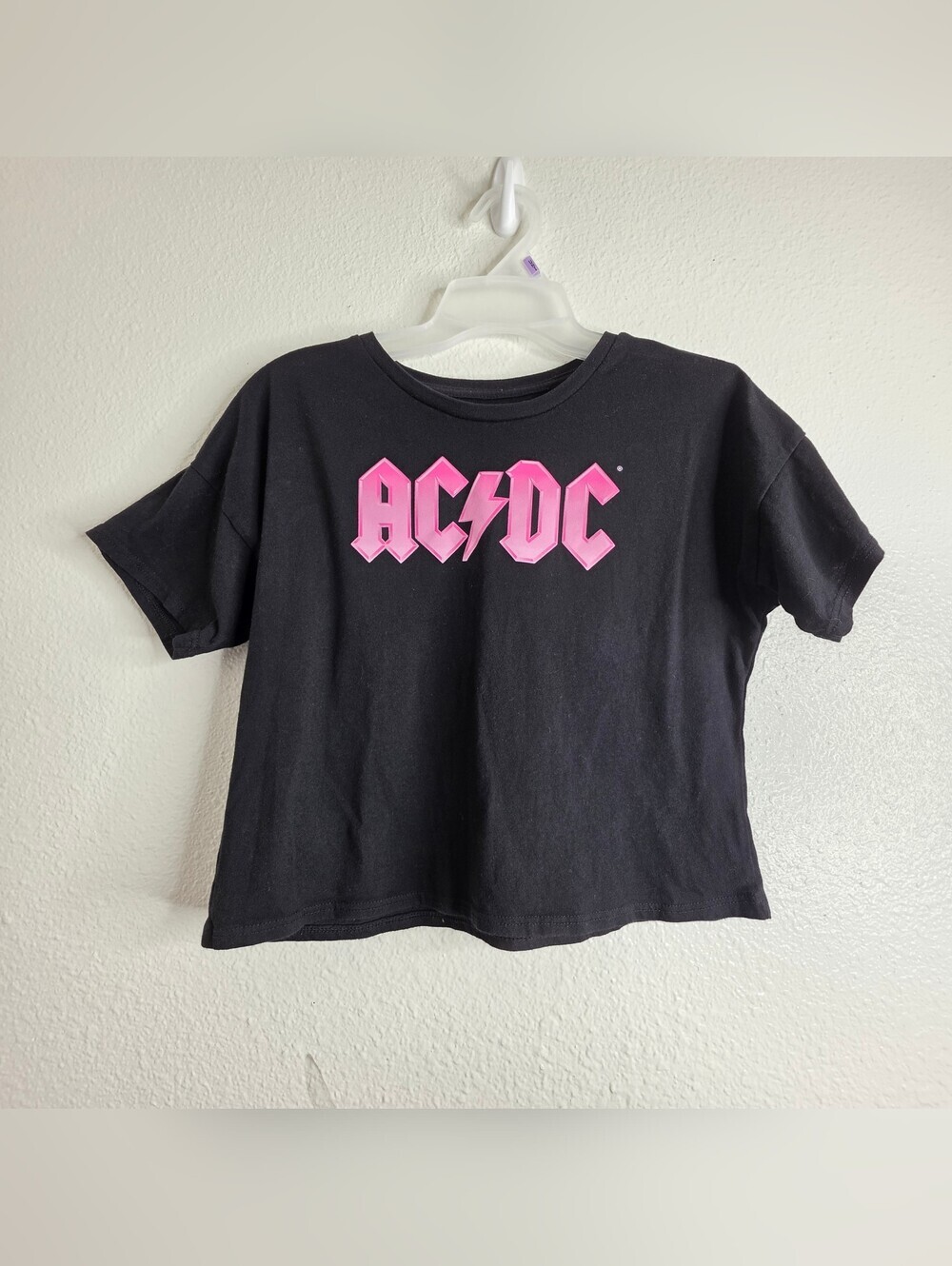 AC/DC Wonder Nation Girls Graphic Crop T-Shirt Black Pink Size Girls L 10/12
